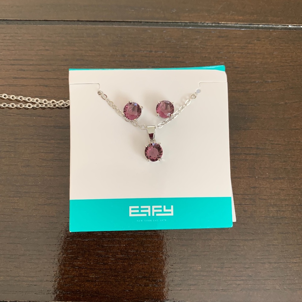 Effy Round Studded Sterling Silver Purple Earrings and 18” Chain Necklace Set
